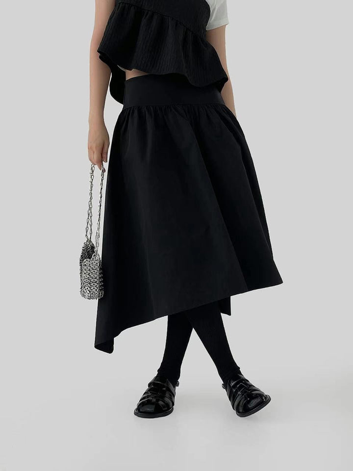 Belted long umbrella skirt