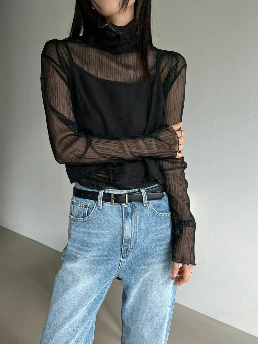 Stand collar yarn Tee