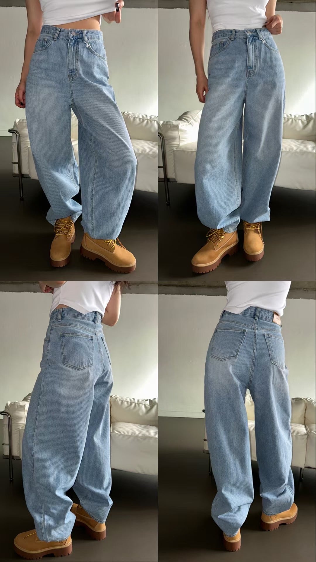 暗直紋闊腳牛仔褲
