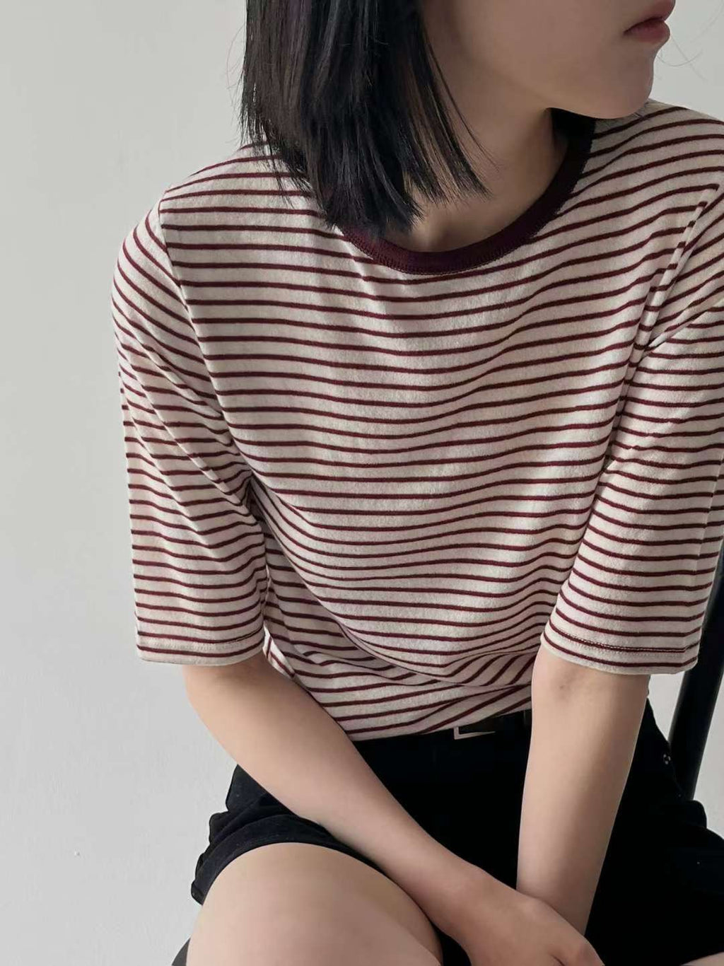 橫間中袖薄Tee