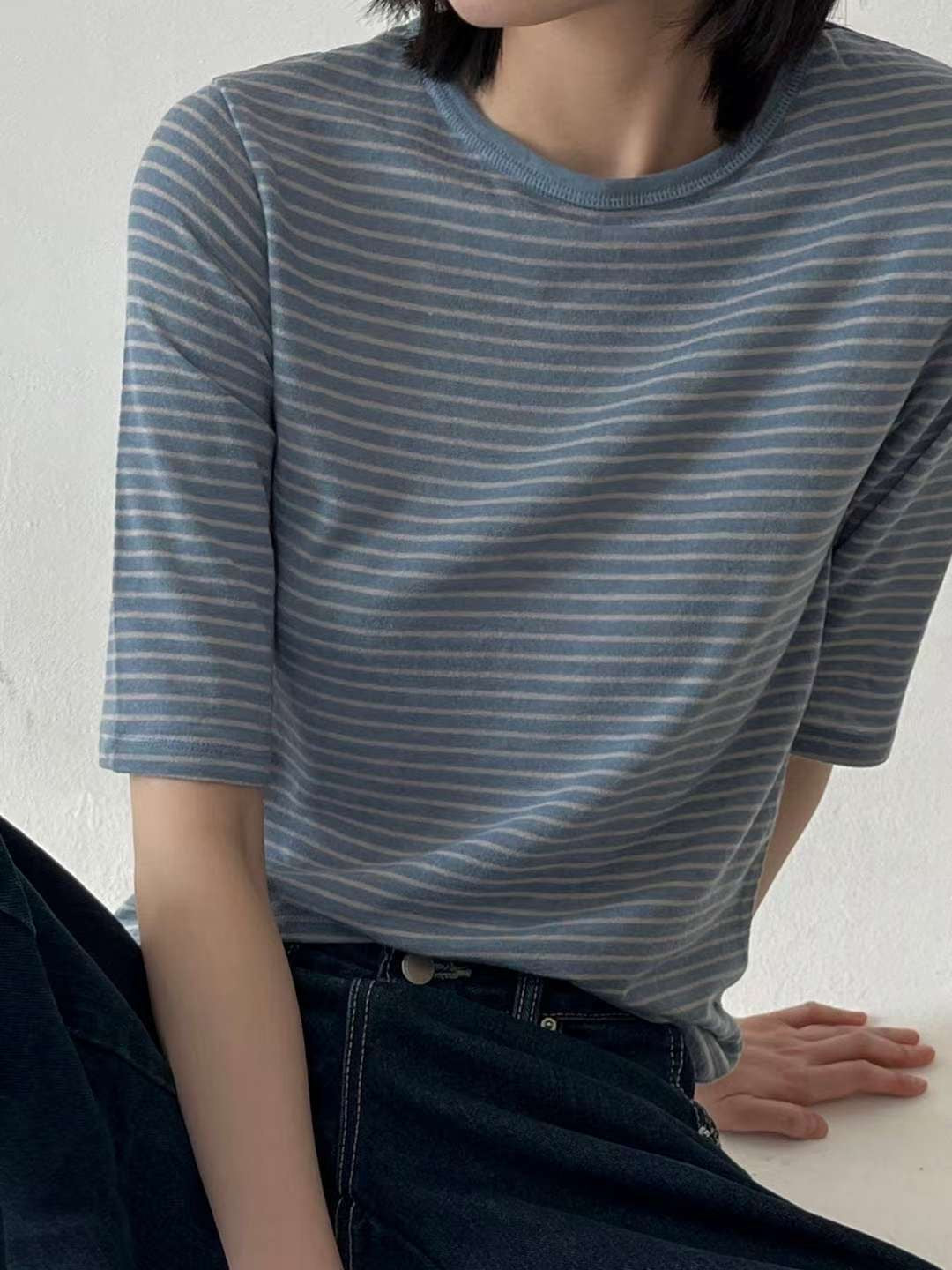 橫間中袖薄Tee