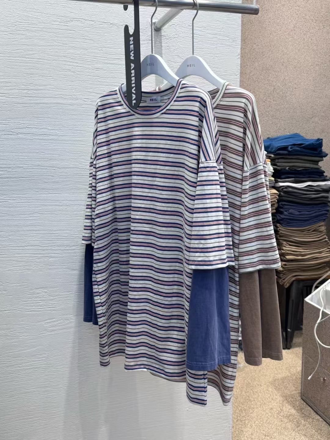 橫間假兩件長Tee