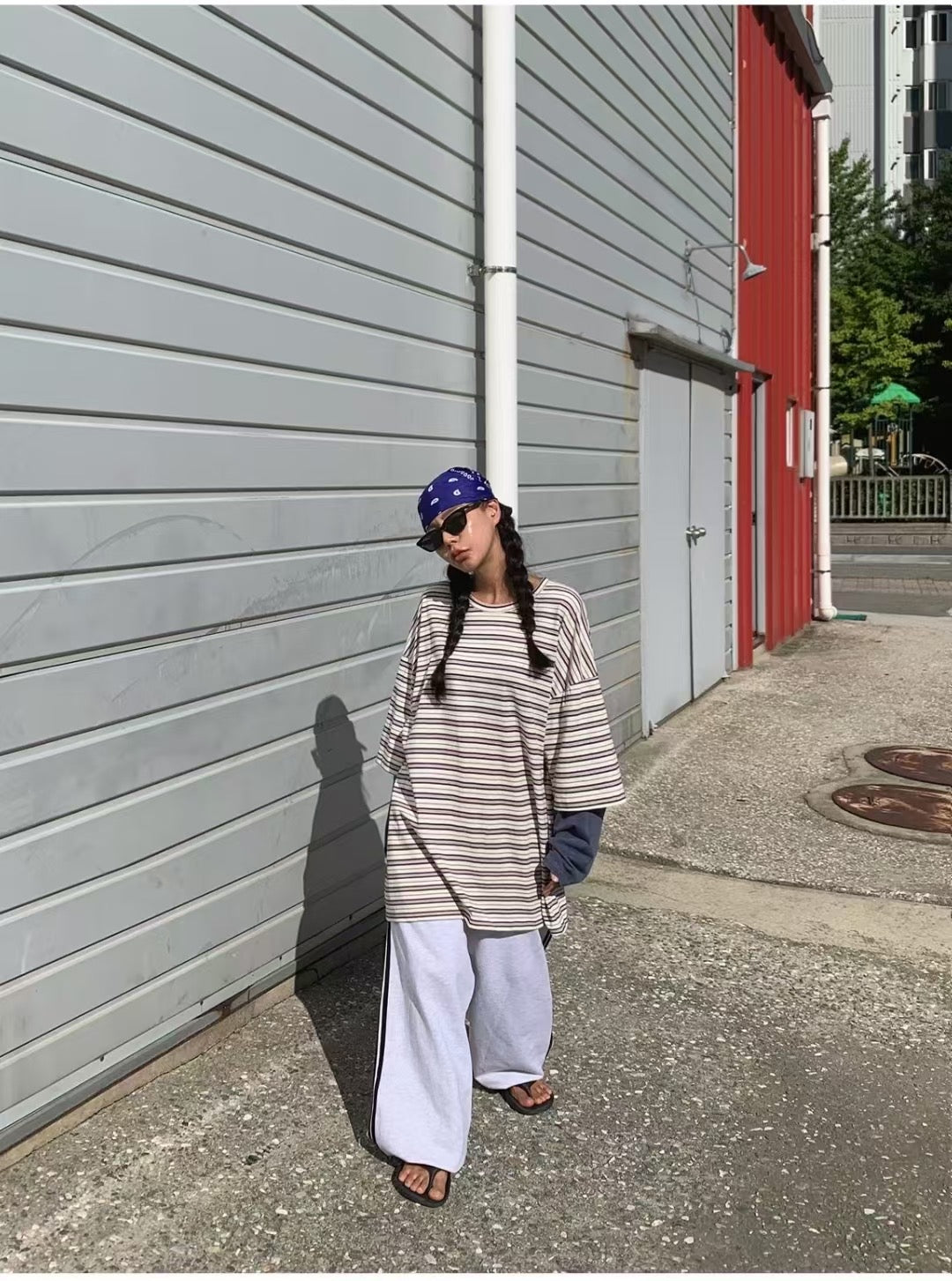 橫間假兩件長Tee