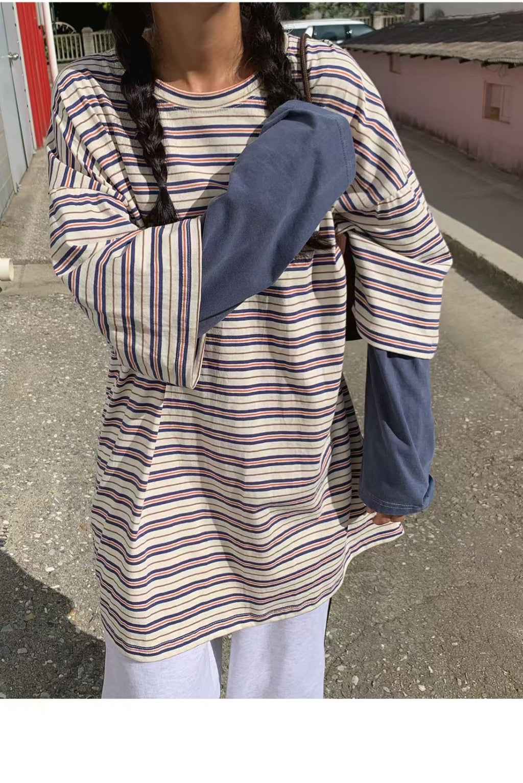 橫間假兩件長Tee