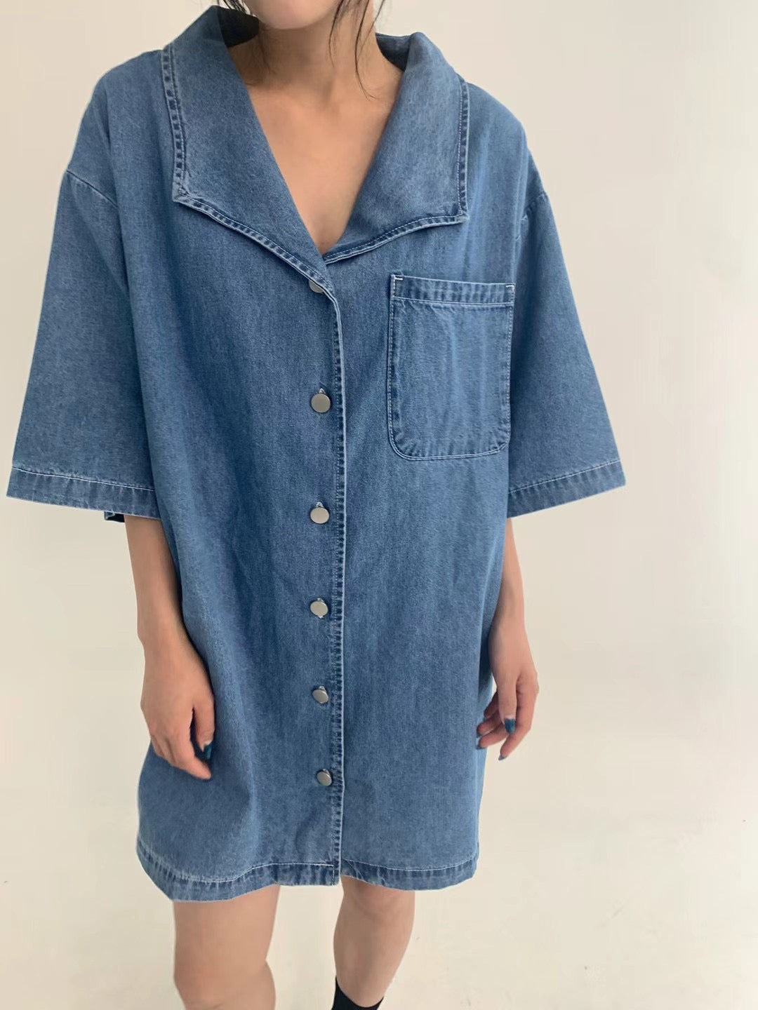 denim long shirt dress