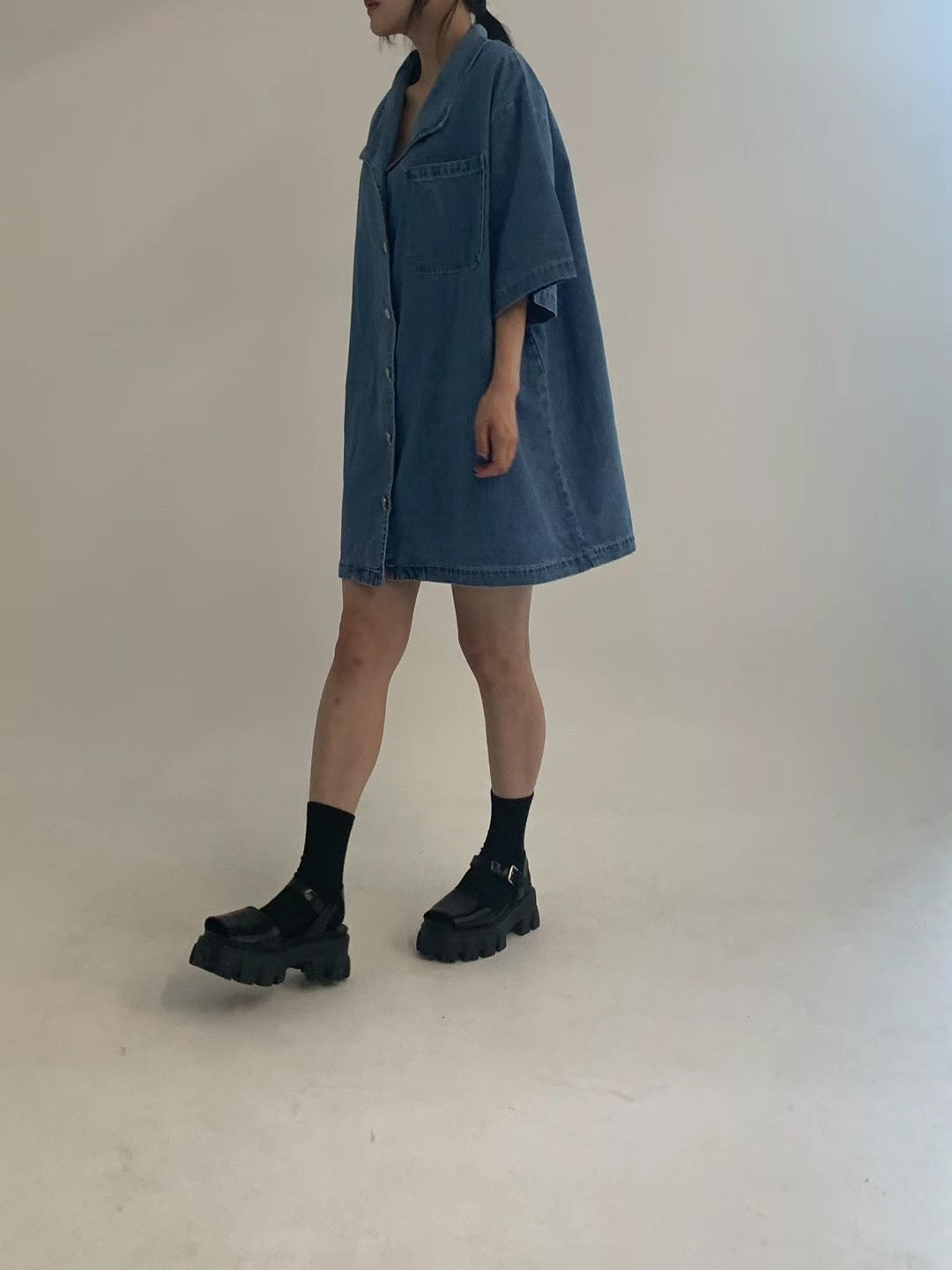 denim long shirt dress