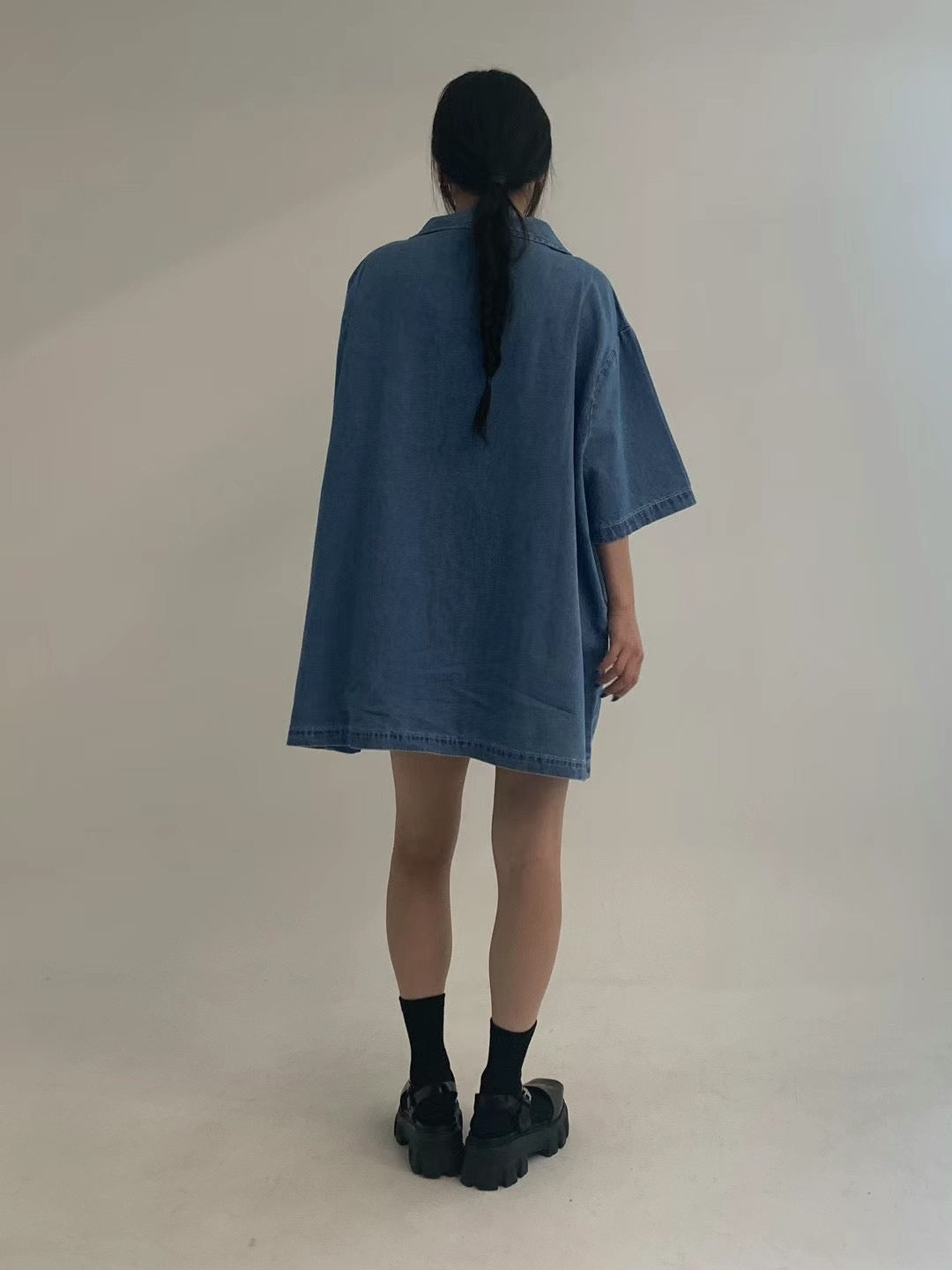 denim long shirt dress