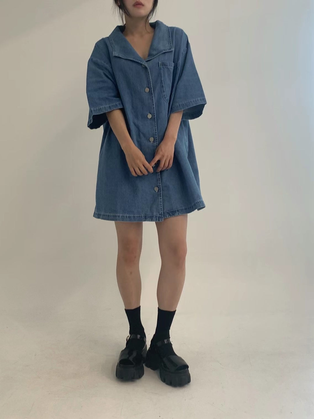 denim long shirt dress