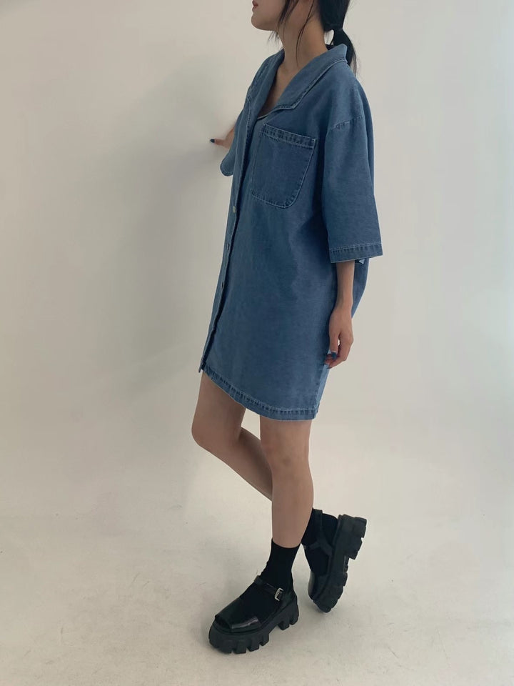 denim long shirt dress