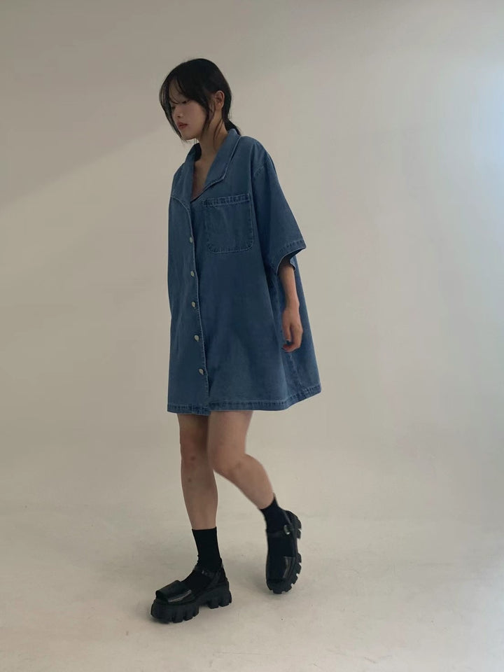 denim long shirt dress