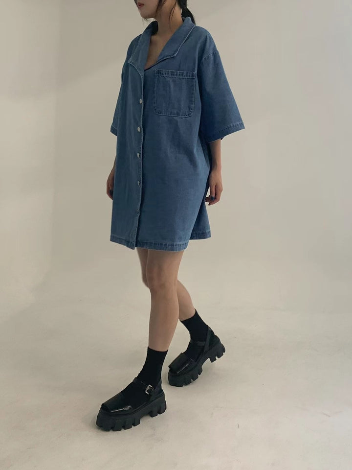 denim long shirt dress