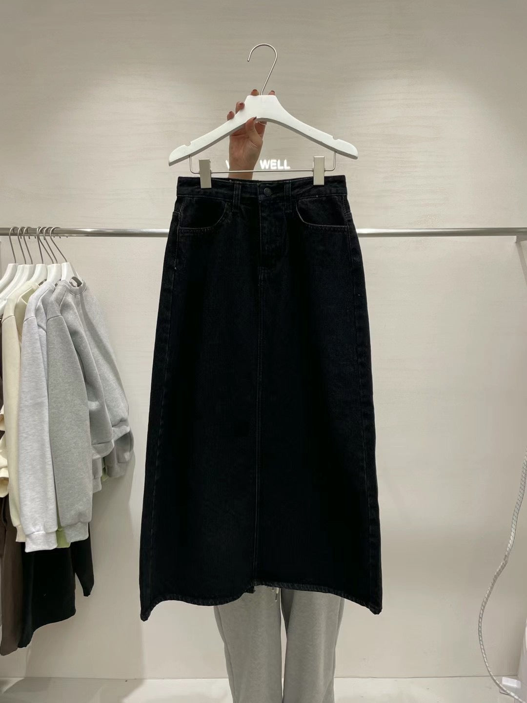 denim long skirt