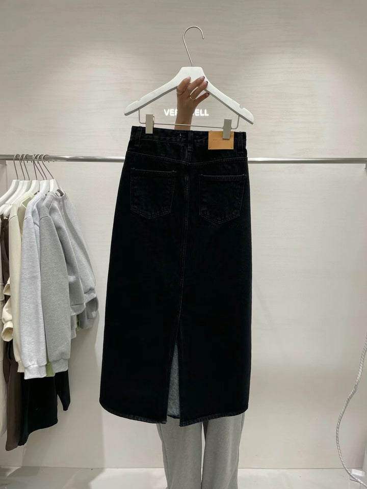 denim long skirt