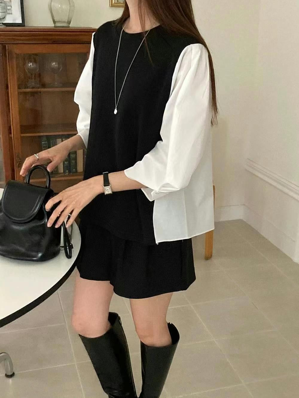 拚布中袖Tee