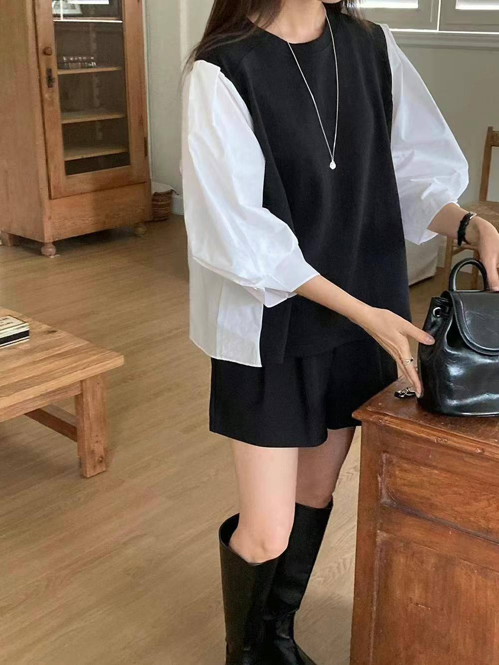 拚布中袖Tee