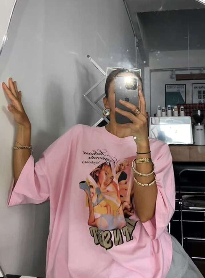 女人print長Tee