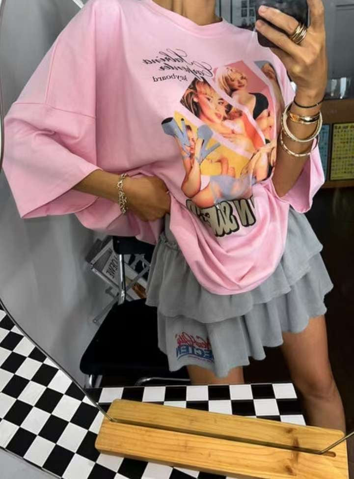女人print長Tee