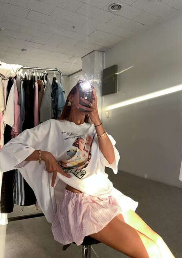 女人print長Tee