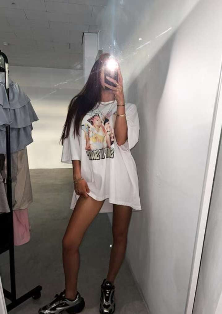 女人print長Tee