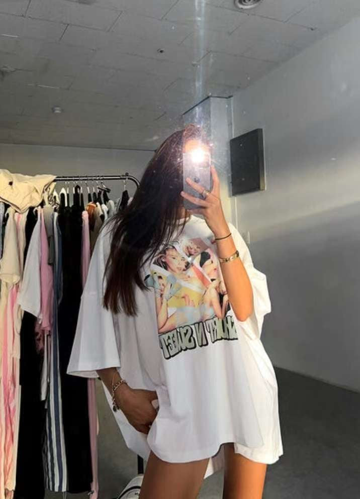 女人print長Tee