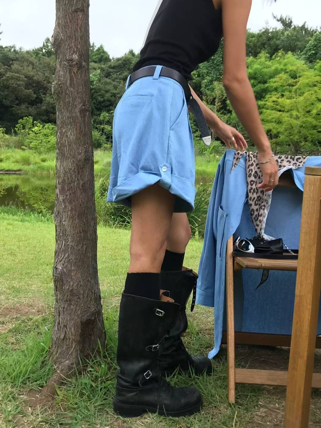 摺腳牛仔短褲(set裝可另兩袋牛仔恤衫)
