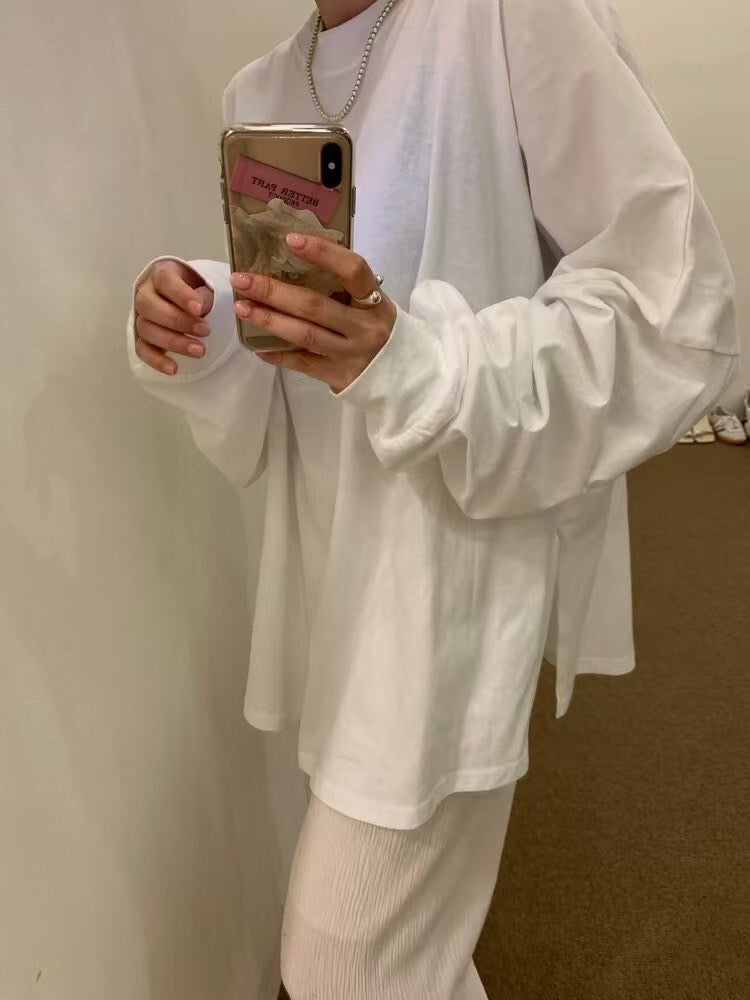 束袖淨色長Tee