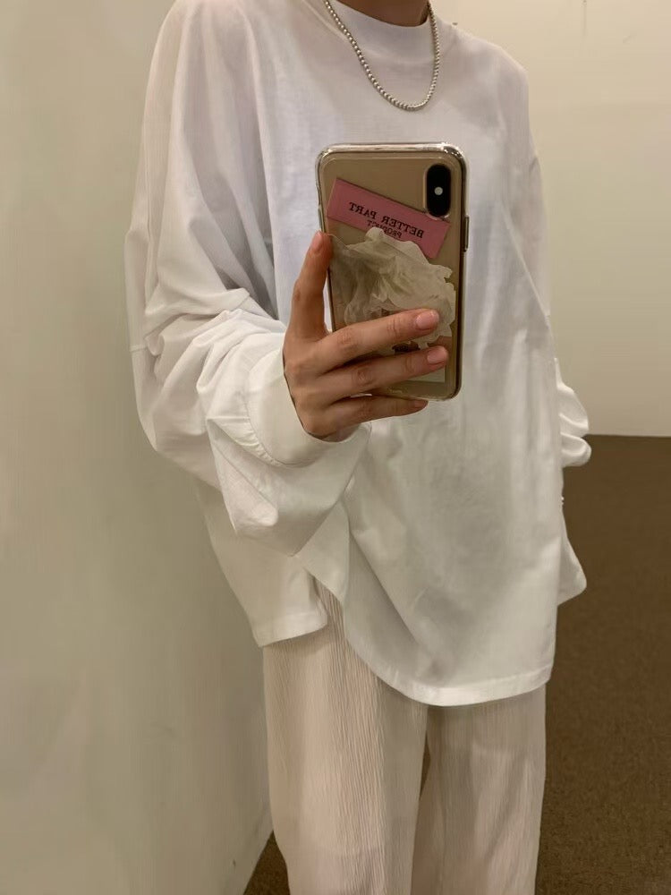 束袖淨色長Tee