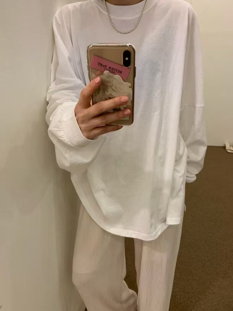 束袖淨色長Tee
