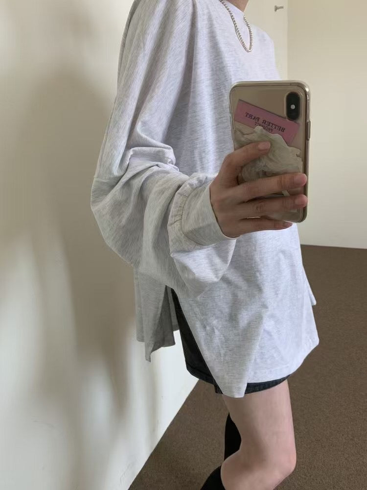 束袖淨色長Tee