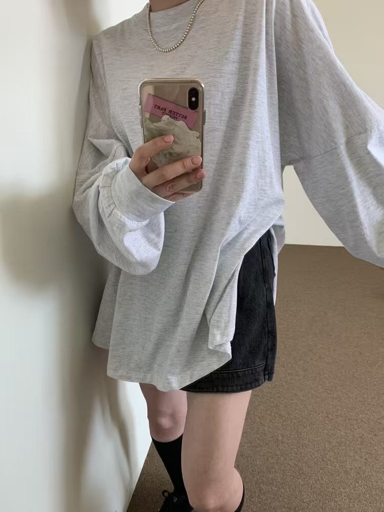 束袖淨色長Tee