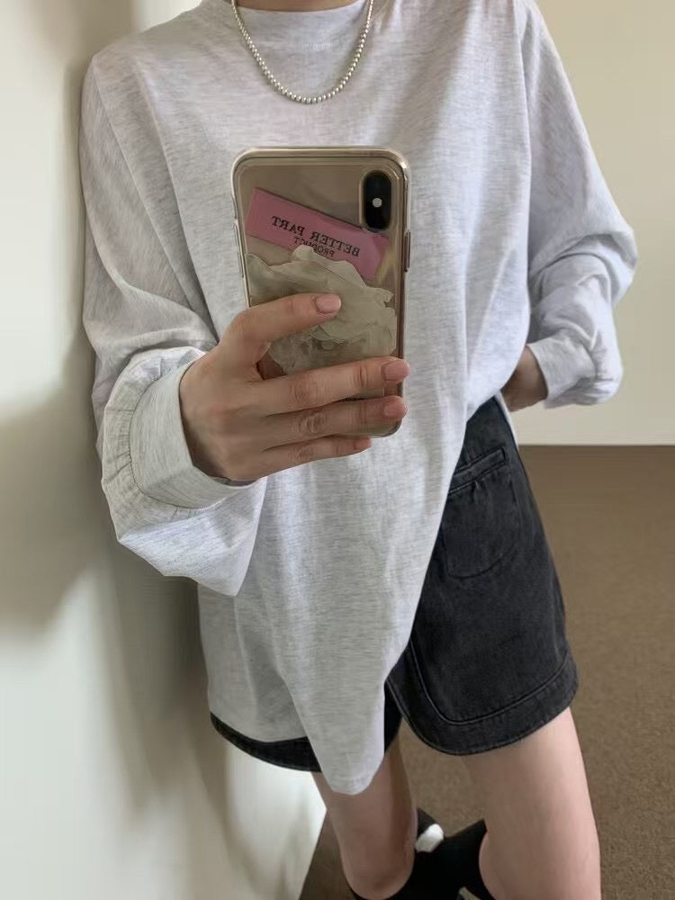 束袖淨色長Tee