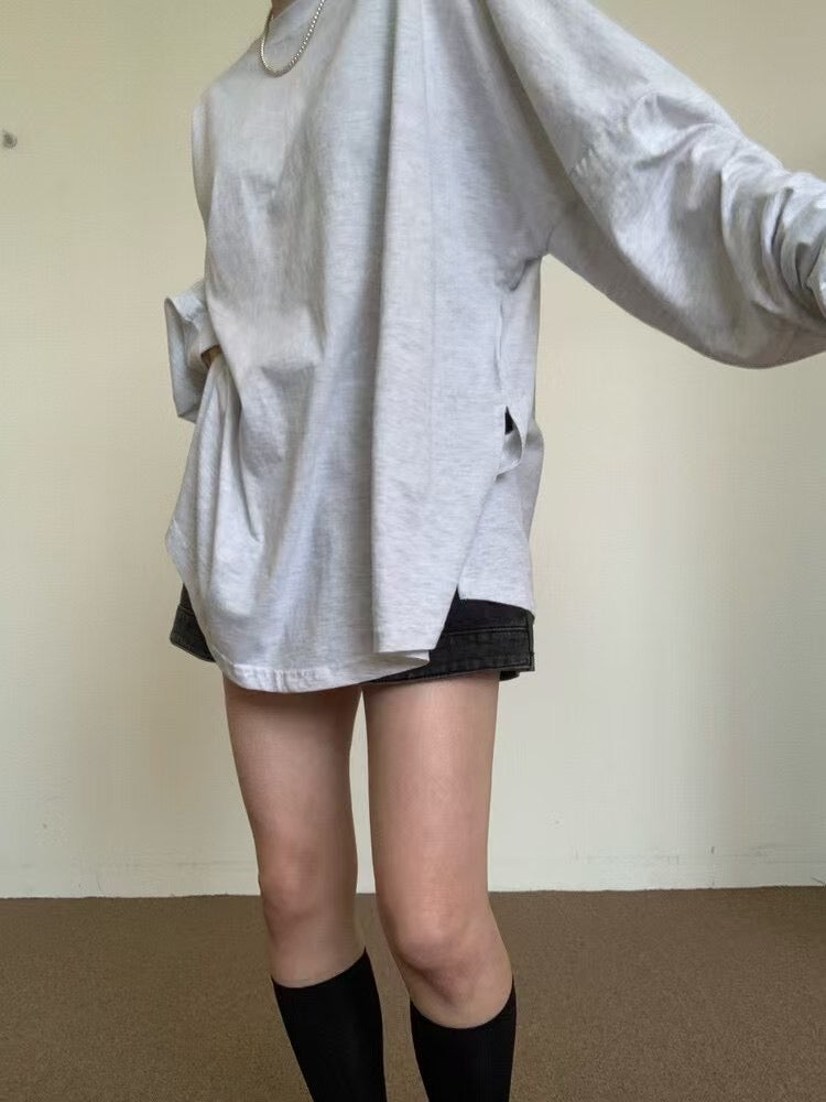 束袖淨色長Tee