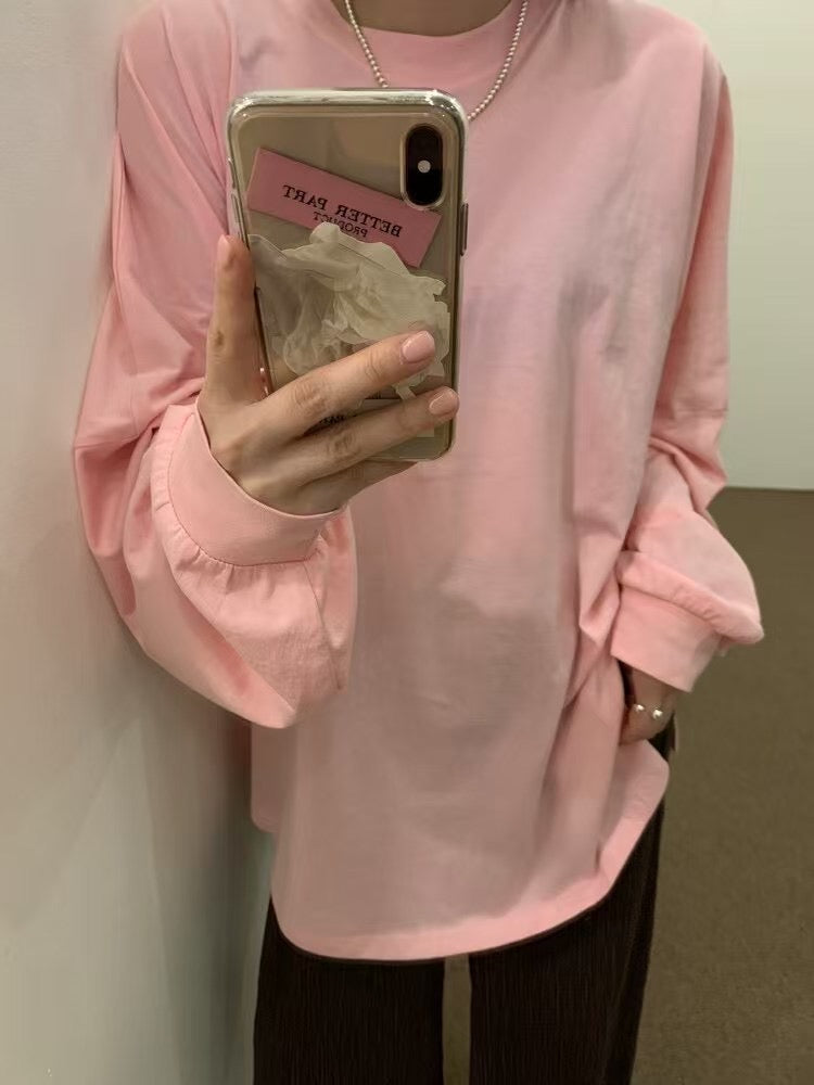 束袖淨色長Tee
