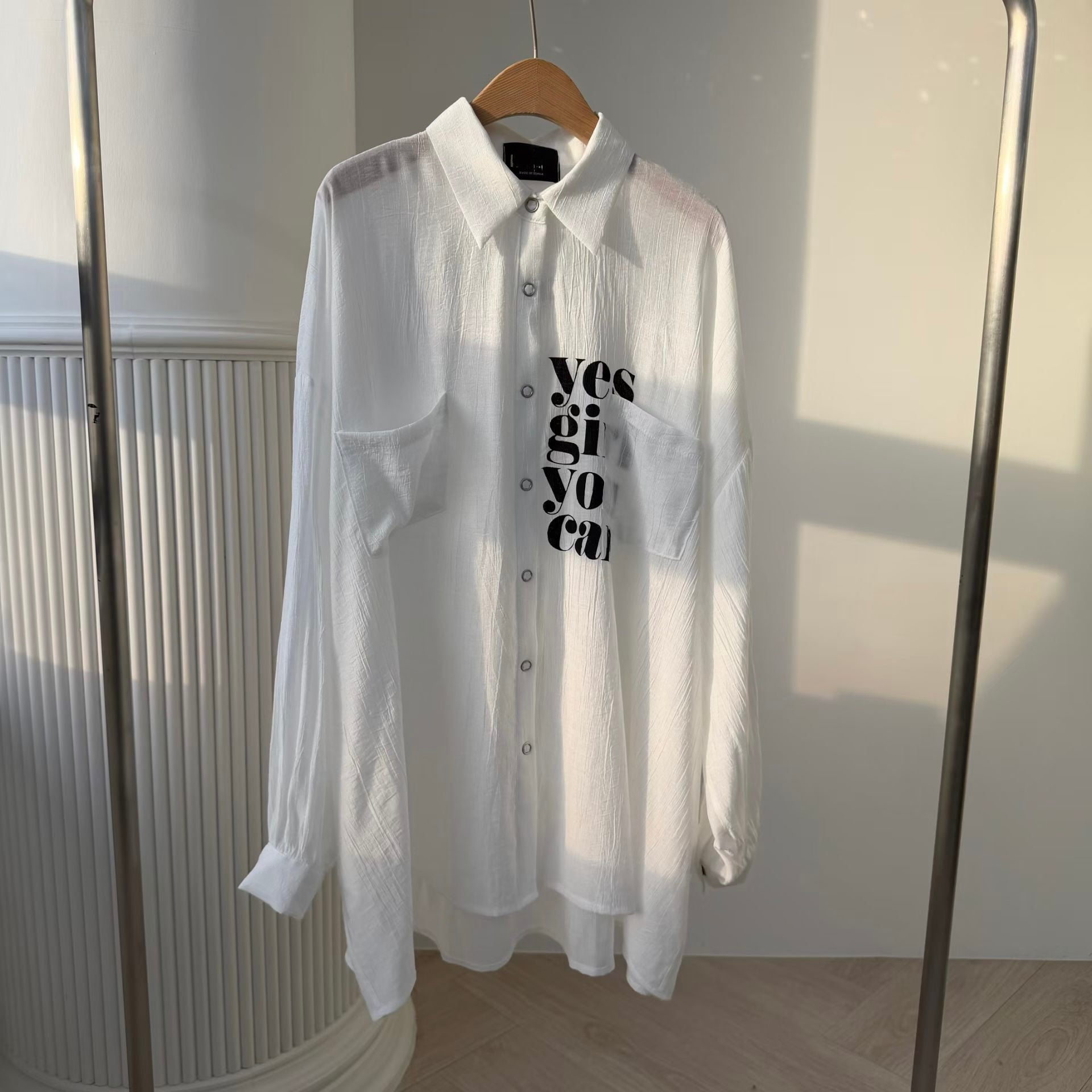 英文字pocket 雪紡長恤衫