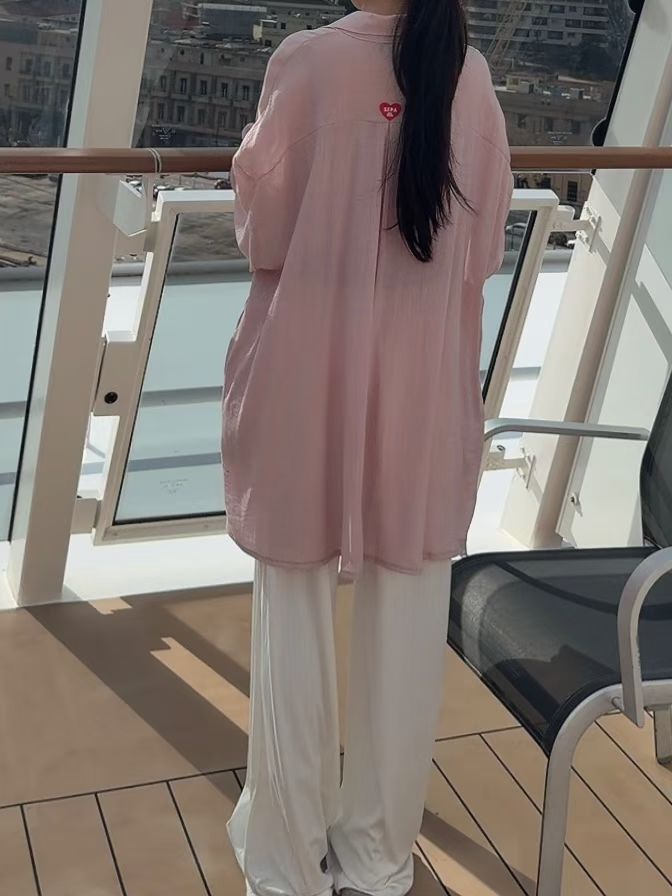 英文字pocket 雪紡長恤衫