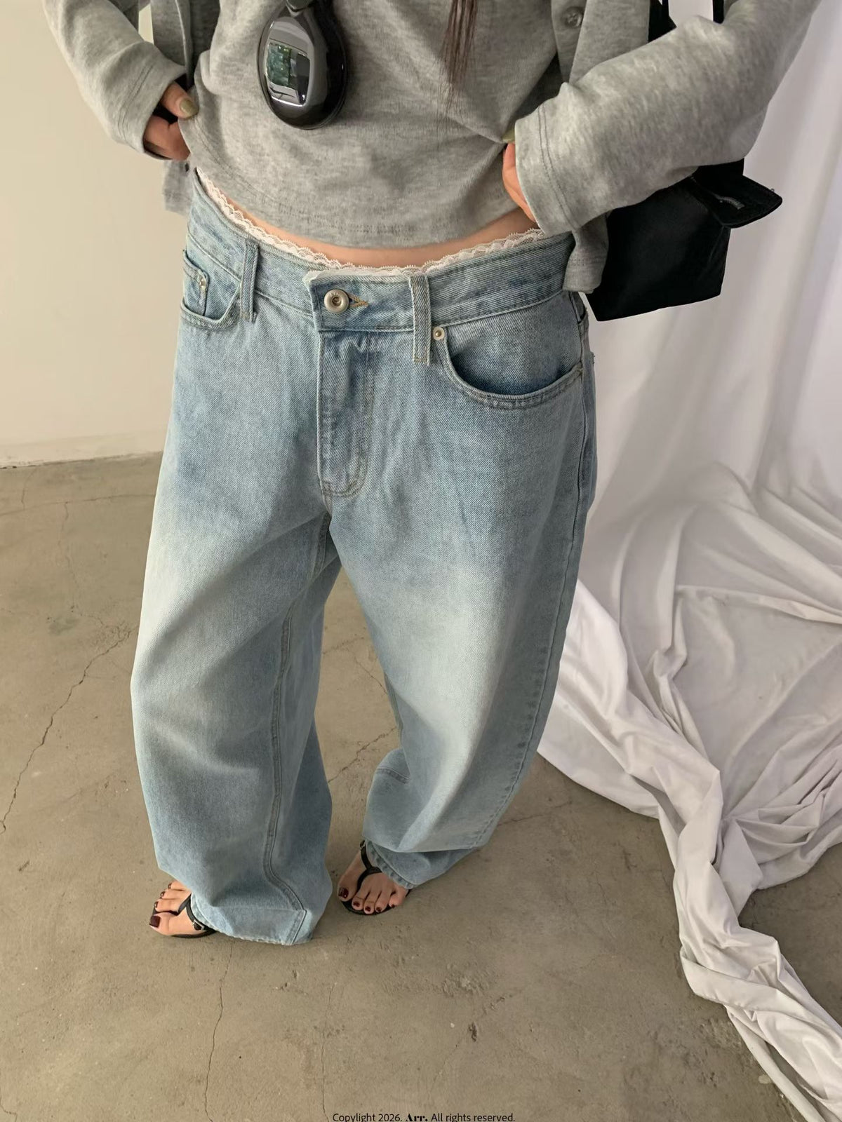 Lace邊洗水牛仔褲