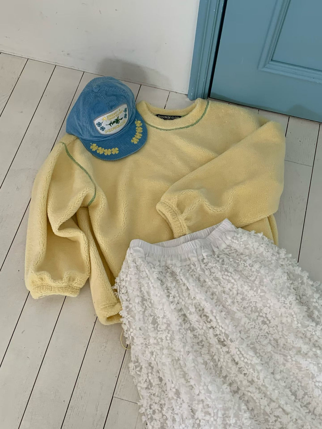 撞色車線天鵝絨長TEE