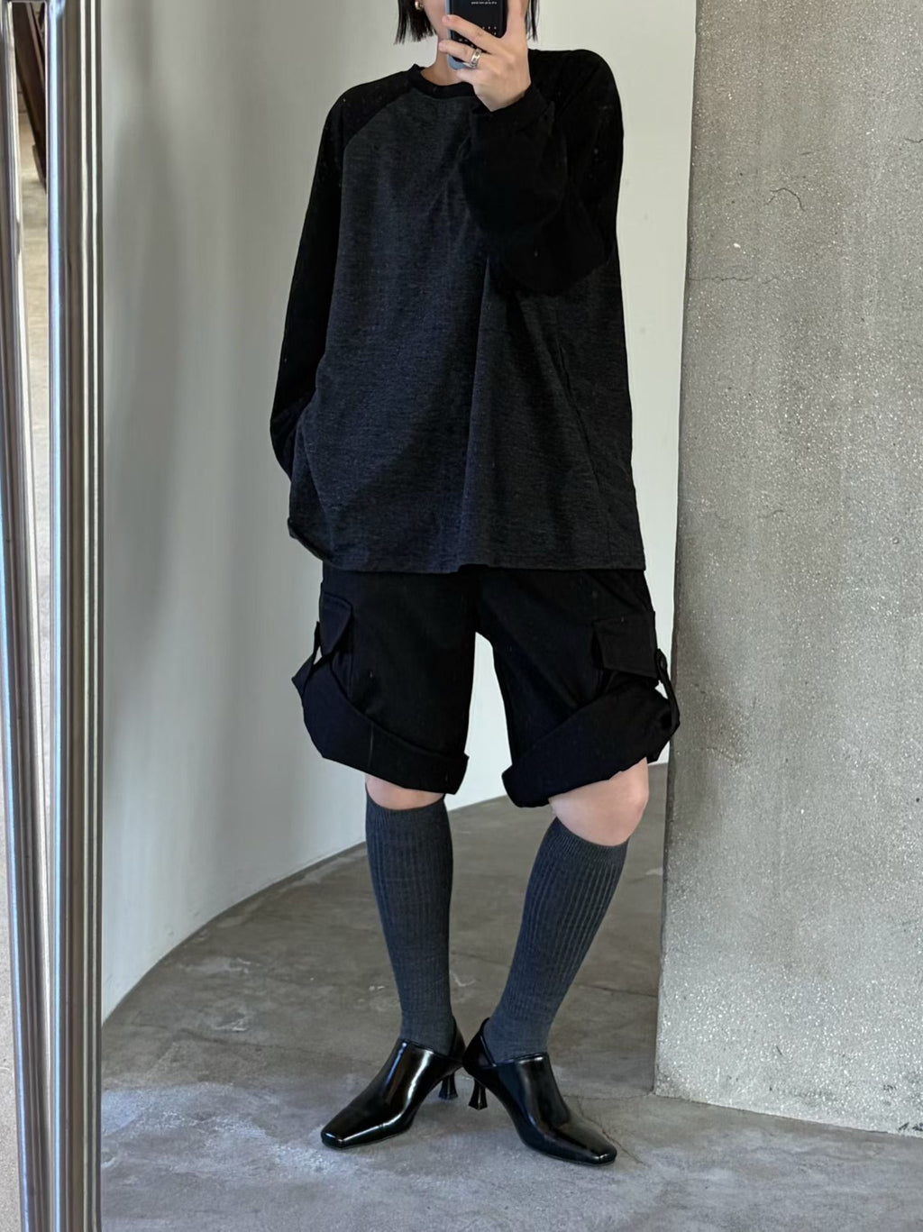 後開叉牛角膊長Tee