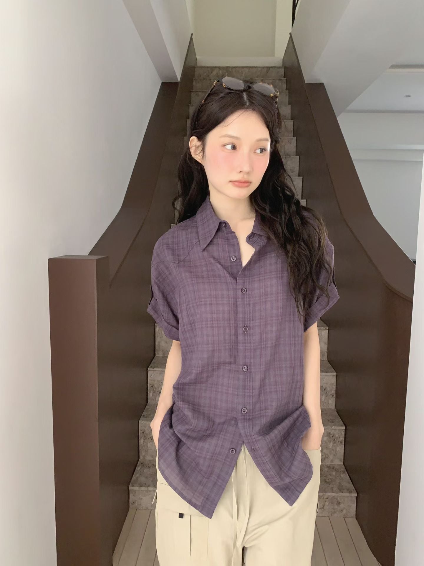 格仔短袖恤衫
