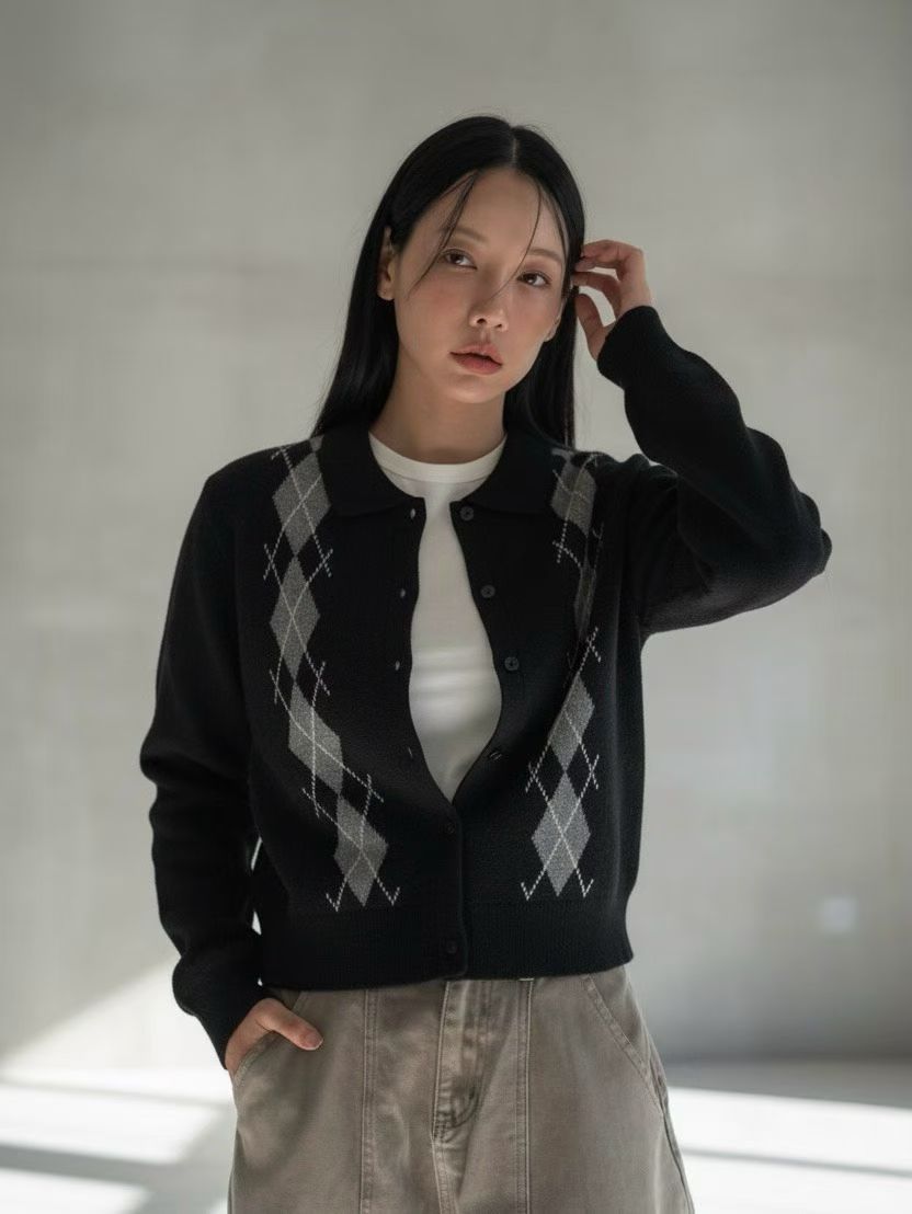 反領菱格冷外套