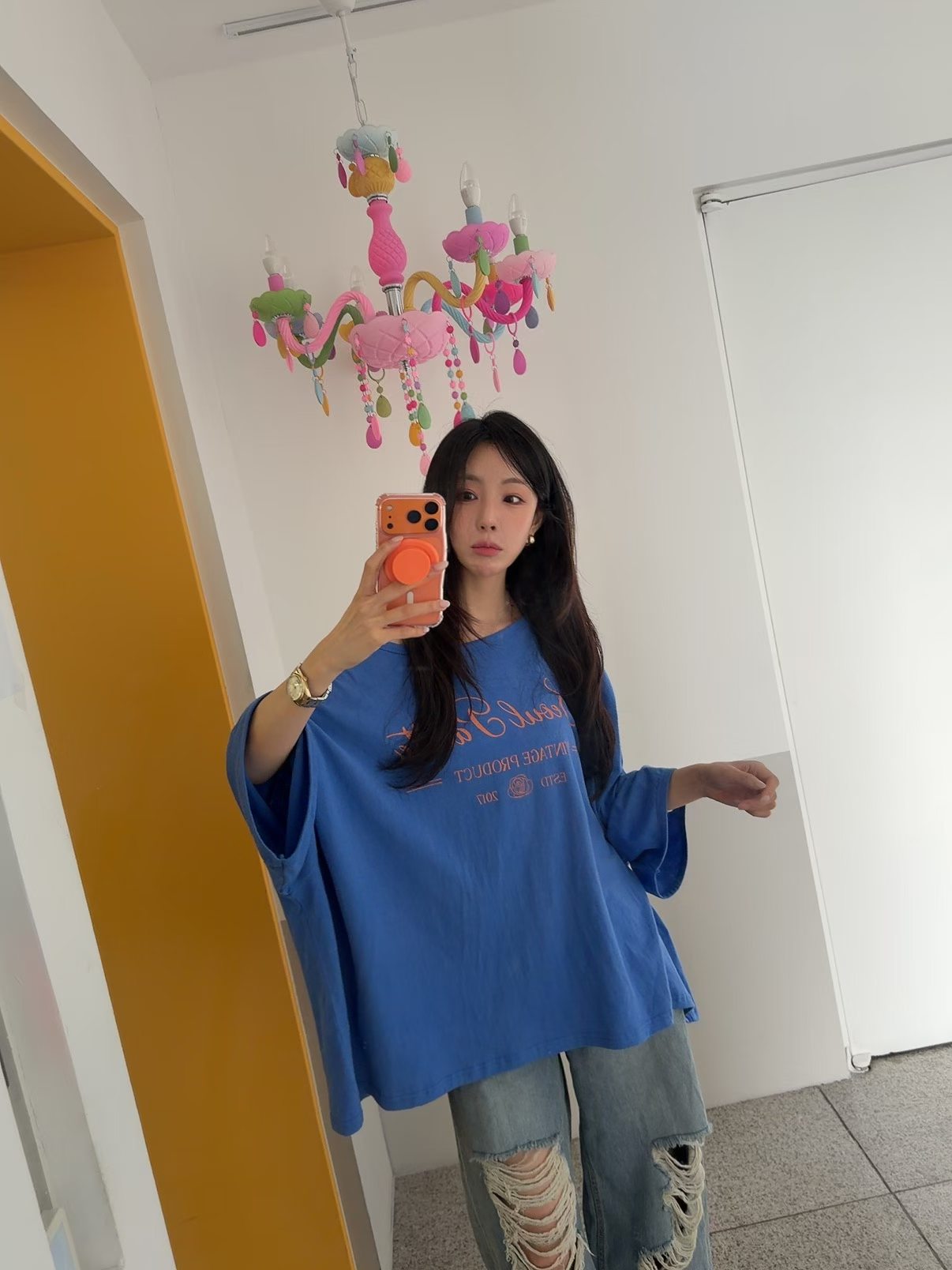 闊身英文字跌膊Tee