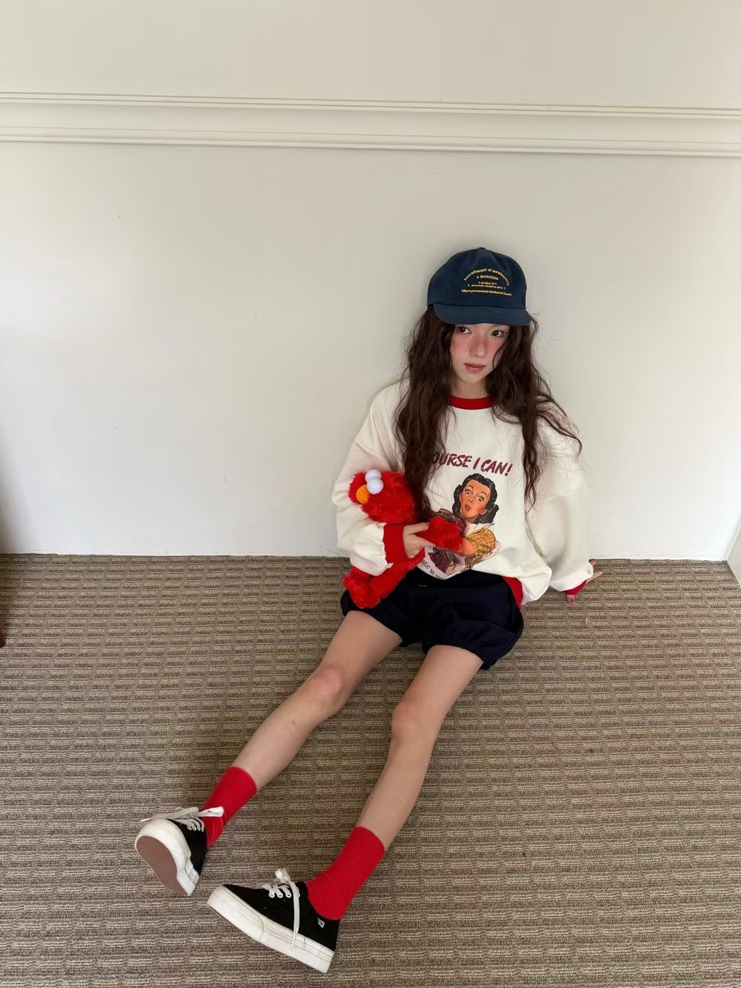 “OF COURSE I CAN”復古圖案撞色Tee