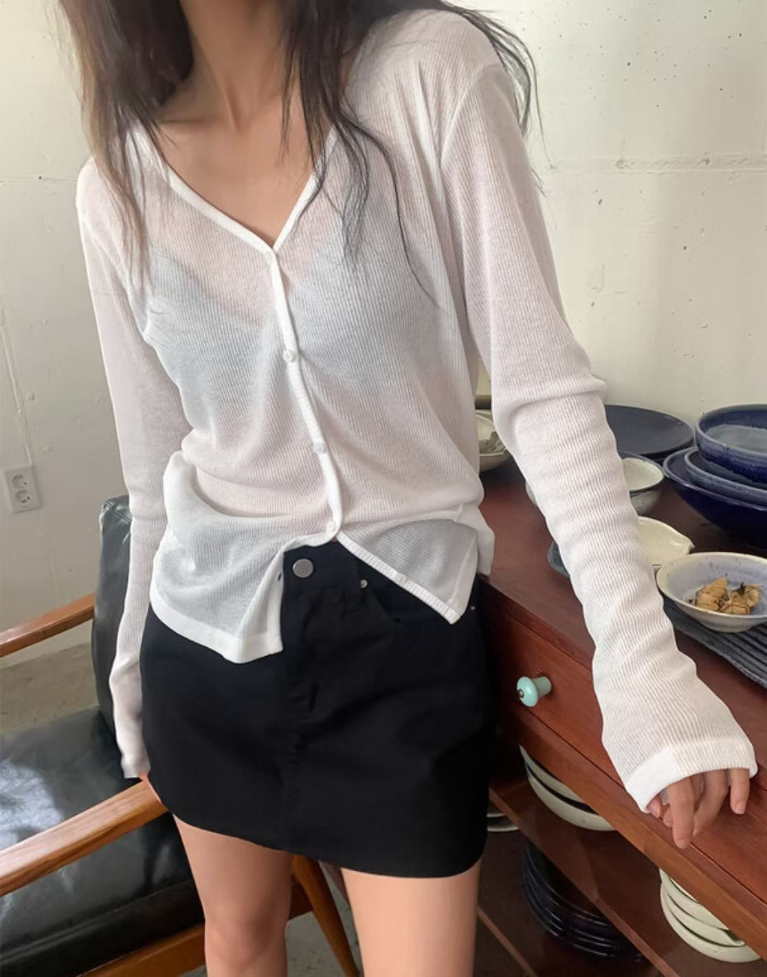 薄料V領外套