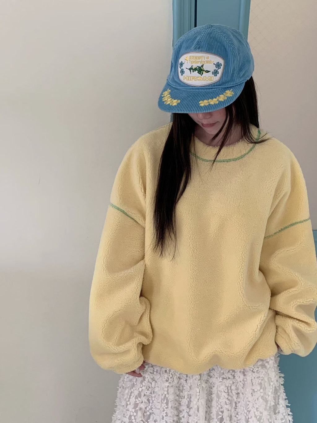 撞色車線天鵝絨長TEE