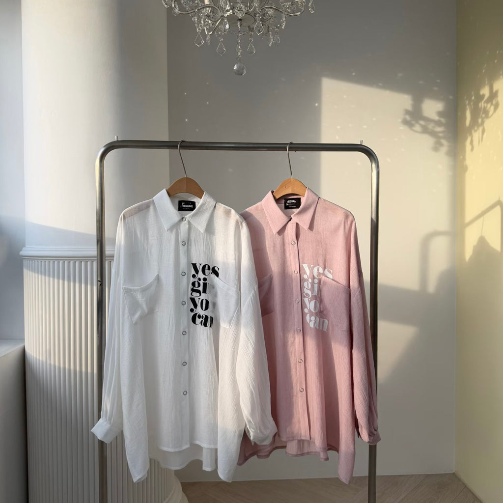 英文字pocket 雪紡長恤衫