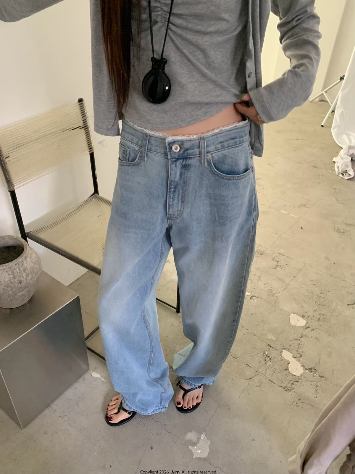 Lace邊洗水牛仔褲