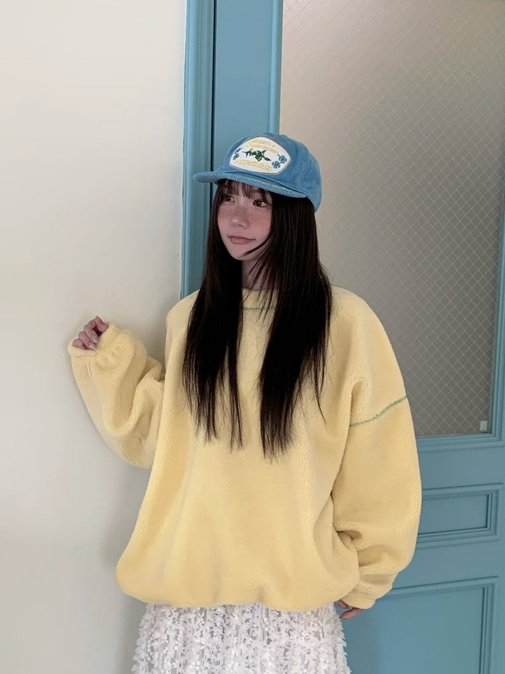 撞色車線天鵝絨長TEE