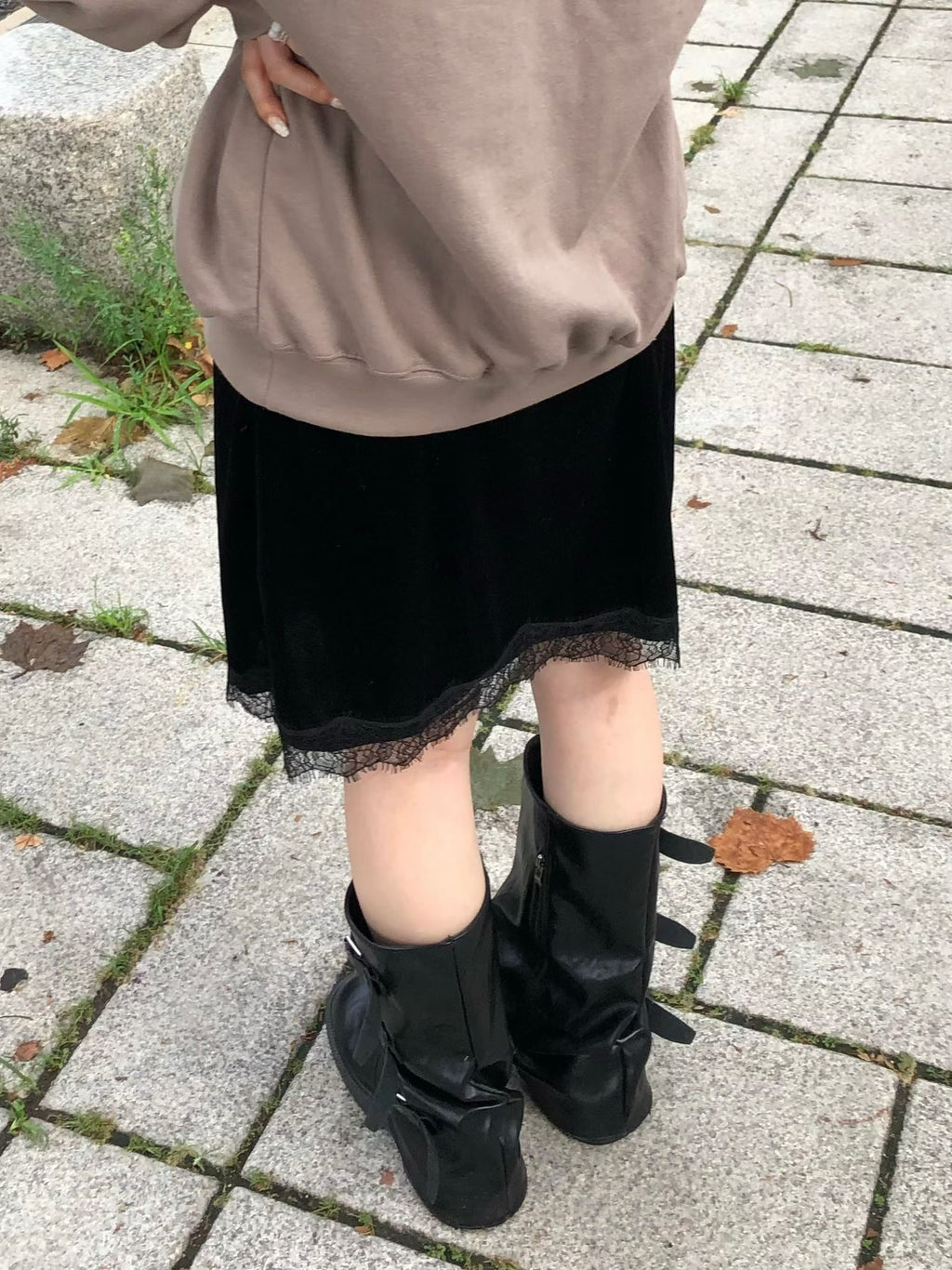 絲絨Lace半摺裙