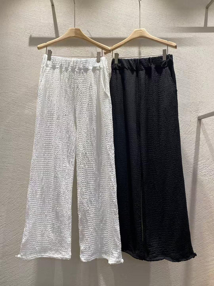 皺布長褲