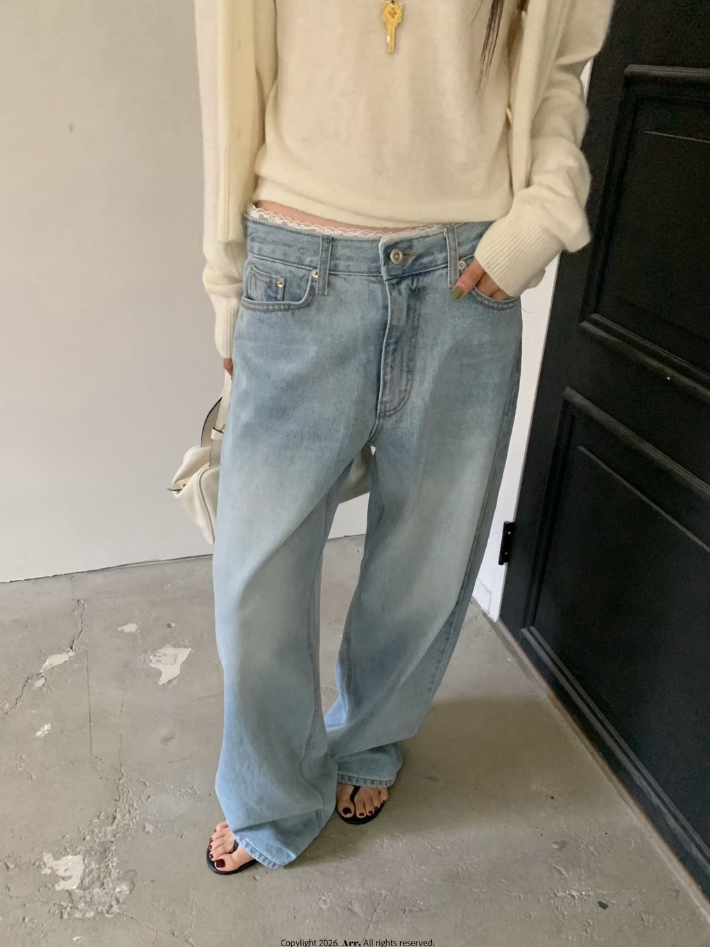 Lace邊洗水牛仔褲